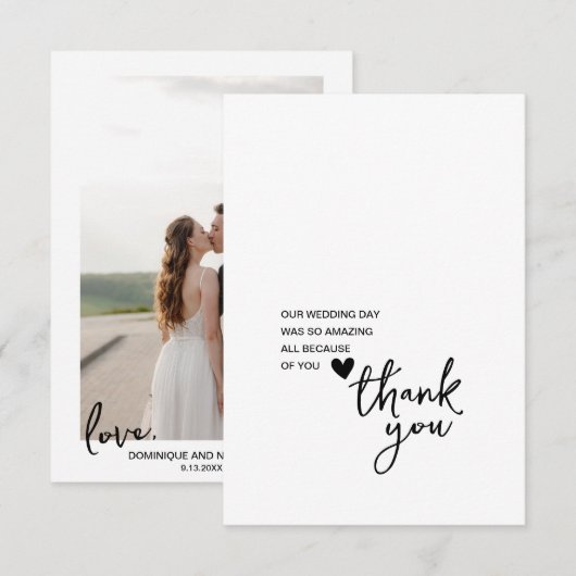 Carte de remerciement photo de mariage avec texte  (Devant / Derrière)