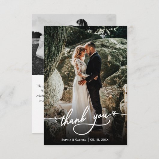 Carte de remerciement photo de mariage moderne à l (Devant / Derrière)