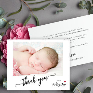 Carte de remerciement photo élégante pour une baby