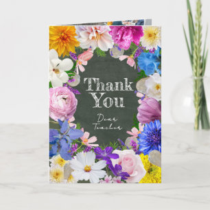 Carte de remerciement photo enseignant floral colo
