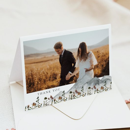 Carte de remerciement photo florale Boho Mountain 