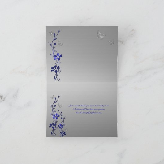 Carte de remerciement photo florale papillon bleu (Intérieur)