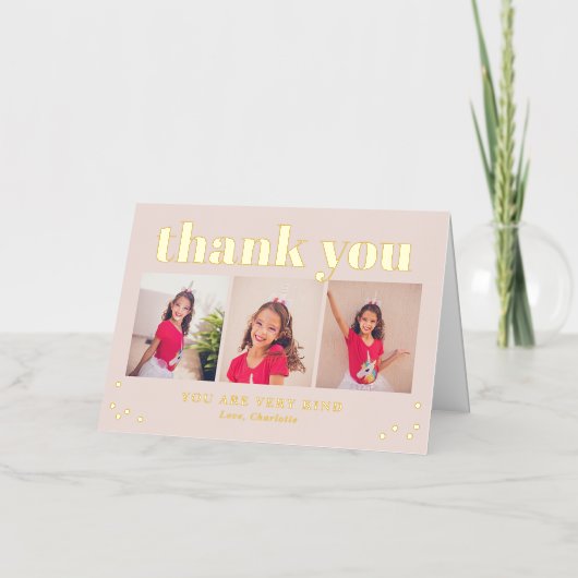 Carte de remerciement photo moderne en feuille de  (Recto)