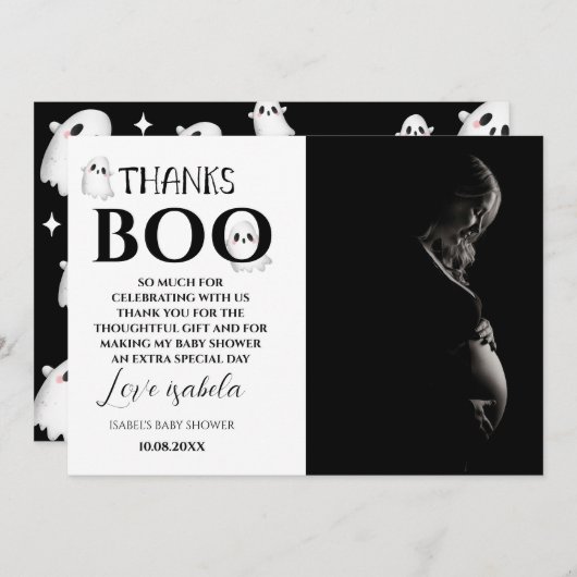 Carte de remerciement photo pour Baby Shower Hallo (Devant / Derrière)