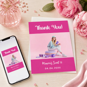 Carte de remerciement photo rose vif pour annivers