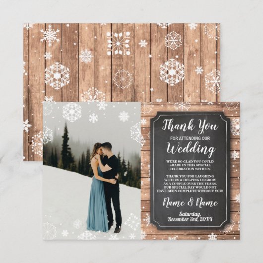 Carte de remerciement Photo Rustique Flocons de ne (Devant / Derrière)