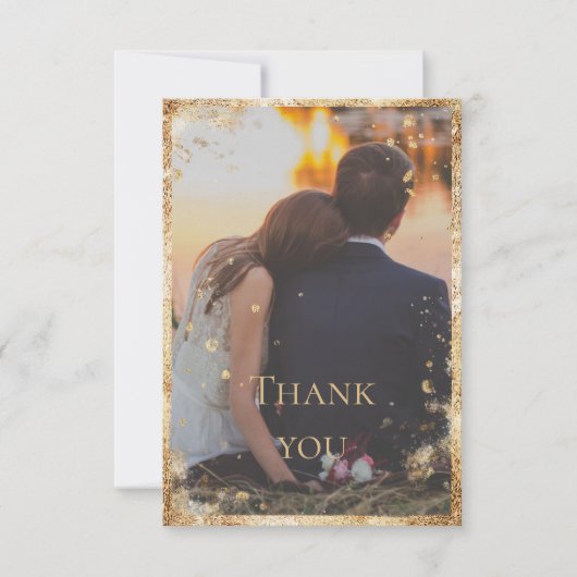 Carte de remerciement photo rustique or plat (Devant)