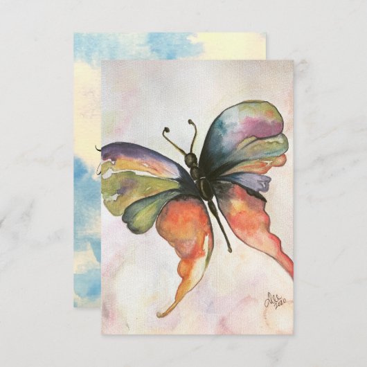 Carte de remerciement plat Papillon Bonheur (Devant / Derrière)