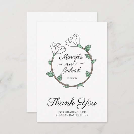 Carte de remerciement plat pour alliance florale d (Devant / Derrière)