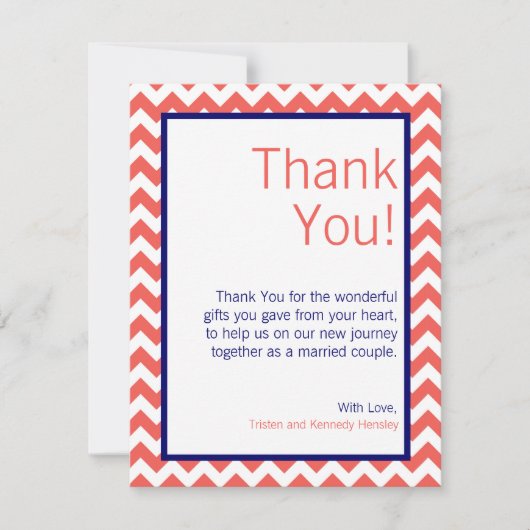 Carte de remerciement plate 4x5 Corail Bleu Marine (Devant)