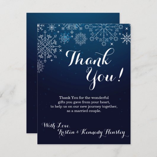 Carte de remerciement plate 4x5 Flocons de neige d (Devant / Derrière)