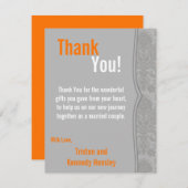 Carte de remerciement plate 4x5 gris moderne damas (Devant / Derrière)