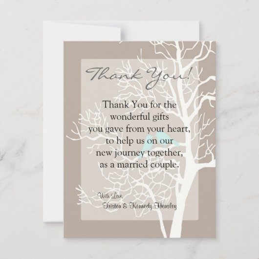 Carte de remerciement plate 4x5 Grise Arbre et Ois (Devant)