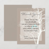 Carte de remerciement plate 4x5 Grise Arbre et Ois (Devant / Derrière)