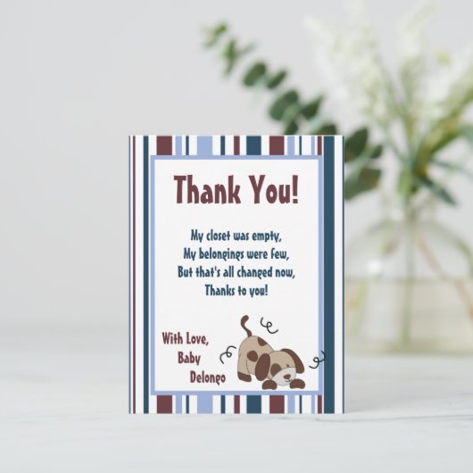 Carte de remerciement plate 4x5 Lil League chiot (Debout devant)