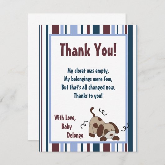 Carte de remerciement plate 4x5 Lil League chiot (Devant / Derrière)