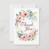 Carte de remerciement plate à fleurs roses (Devant)