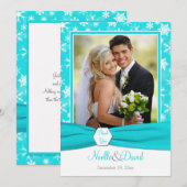 Carte de remerciement plate Aqua, Blanche, Flocons (Devant / Derrière)