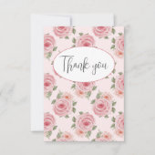 Carte de remerciement plate avec roses roses (Devant)