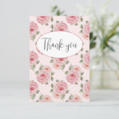 Carte de remerciement plate avec roses roses (Debout devant)