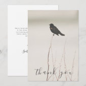 Carte de remerciement plate avec un oiseau noir su (Devant / Derrière)