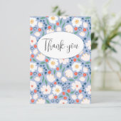 Carte de remerciement plate florale aquarelle bleu (Debout devant)