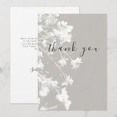 Carte de remerciement plate florale grise et blanc (Devant / Derrière)