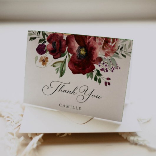 Carte de remerciement pliée florale automne Bourgo