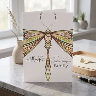 Carte de remerciement pliée Libellule Merci