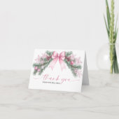 Carte de remerciement pliée Noël Ruban Rose (Devant)