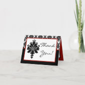 Carte de remerciement pliée noire rouge damassé de (Devant)