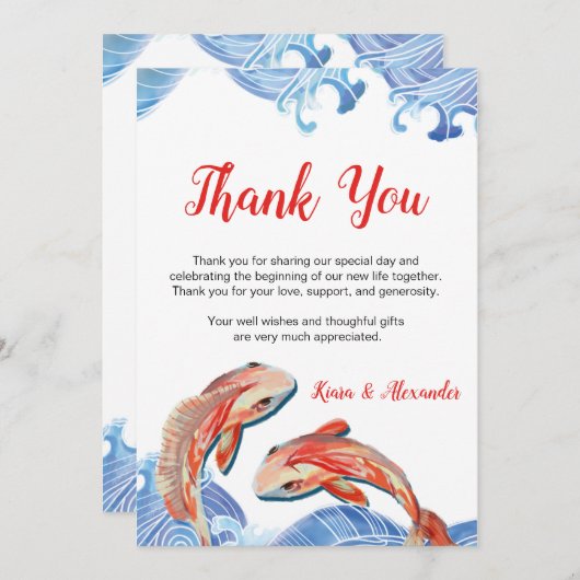 CARTE DE REMERCIEMENT POISSON KOI (Devant / Derrière)