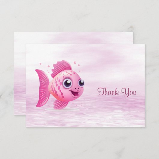 Carte de remerciement Poisson Rose (Devant / Derrière)