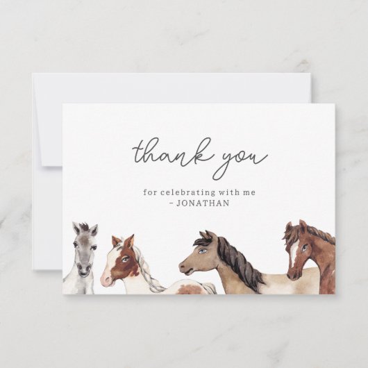 Carte de remerciement pour anniversaire avec cheva (Devant)