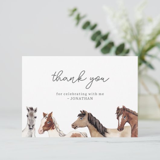 Carte de remerciement pour anniversaire avec cheva (Debout devant)
