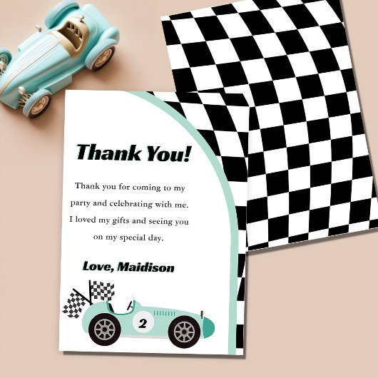 Carte de remerciement pour anniversaire avec voitu