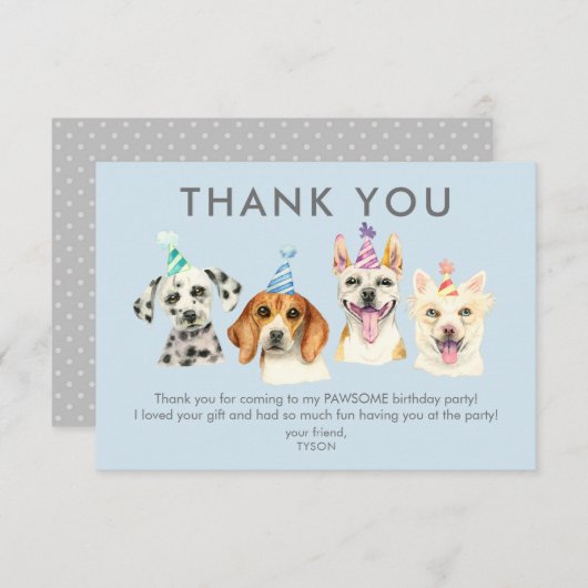 Carte de remerciement pour anniversaire de chien d (Devant / Derrière)