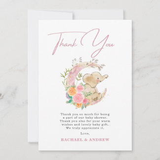 Carte de remerciement pour Baby Shower Éléphant Fl