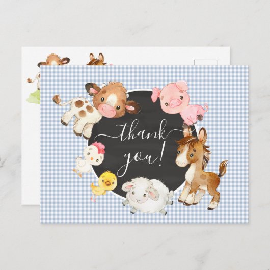 Carte de remerciement pour Baby Shower Ferme Anima (Devant / Derrière)