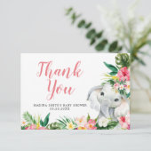 Carte de remerciement pour Baby Shower Fille Eléph (Debout devant)