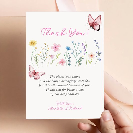 Carte de remerciement pour Baby Shower Fille Fleur