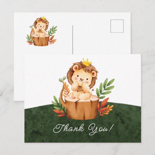 Carte de remerciement pour Baby Shower Lion de la (Devant / Derrière)