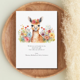 Carte de remerciement pour Baby Shower Llama Fleur