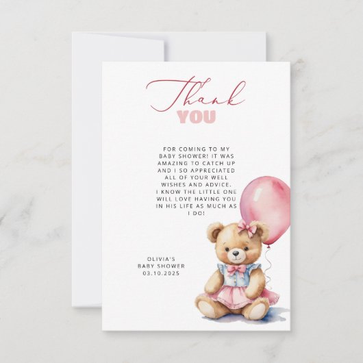 Carte de remerciement pour Baby Shower Ours Ballon (Devant)
