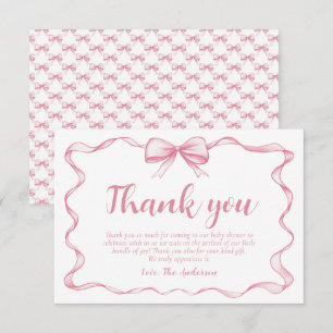 Carte de remerciement pour Baby Shower Ruban Fille