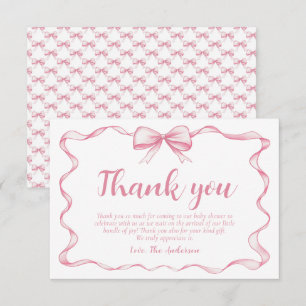 Carte de remerciement pour Baby Shower Ruban Fille