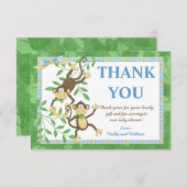 Carte de remerciement pour Baby Shower Singe (Devant / Derrière)