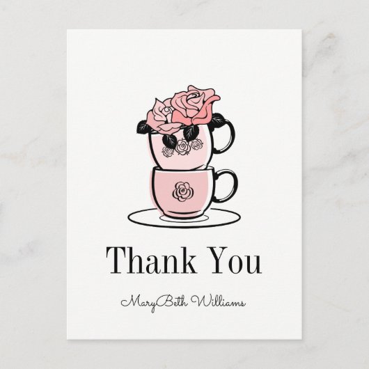 Carte de remerciement pour Baby Shower Teacup & Fl (Devant)