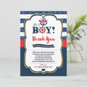 Carte de remerciement pour Baby Shower Thème Marin (Debout devant)