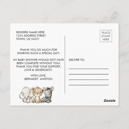 Carte de remerciement pour Baby Shower Watercolor (Dos)